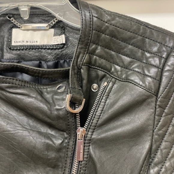 KAREN MILLEN Black Leather Moto Biker Jacket - Picture 3 of 11